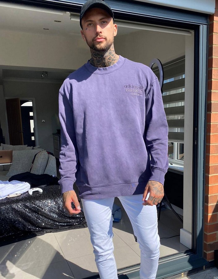 adidas originals overdyed premium sweatshirt with chest logo in blue