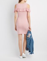 Thumbnail for your product : Charlotte Russe Ribbed Ruffle-Trim Cold Shoulder Dress
