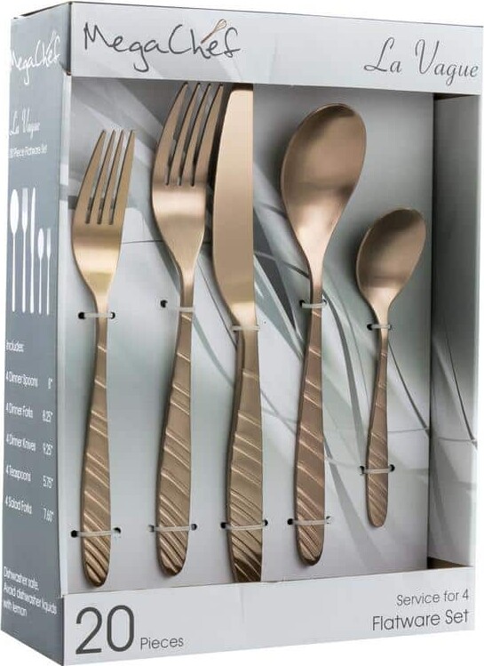 Mega Chef La Vague 20-Piece Rose Gold 18/10 Stainless Steel Flatware Set, Service for 4
