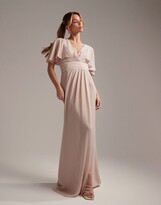 Thumbnail for your product : ASOS DESIGN Bridesmaid flutter sleeve maxi dress with satin trim detail and wrap skirt