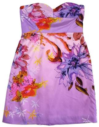 Ali Ro Purple Floral Print Silk Strapless Dress