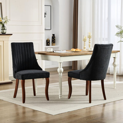 Lark Manor 2 Dining Chairs In Rayon Cloth Linen Curved Solid Wood Legs Comfortable Seat Hue Comfy  Fabric Upholstered High Support