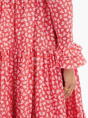 Batsheva Lucy Gathered Floral-print Cotton-poplin Dress - Red
