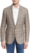 Thumbnail for your product : Brunello Cucinelli Plaid Linen-Blend Sport Coat, Oyster