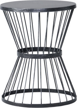 Ebern Designs Sophisticated Outdoor Side Table - Matte Black Iron With Clean Lines And Open Cage Artistic For Chilled Beverages Space