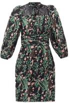 Thumbnail for your product : Giambattista Valli Pussy-bow Lace-trimmed Floral-print Silk Dress - Black Print