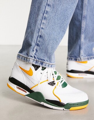Nike Air Flight 89 trainers in white and yellow - ShopStyle
