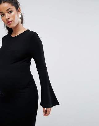 ASOS Maternity Mini Rib Bodycon Dress With Fluted Sleeves