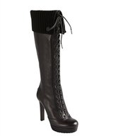 Thumbnail for your product : Gucci black leather lace up ribbed cuff platform knee high boots