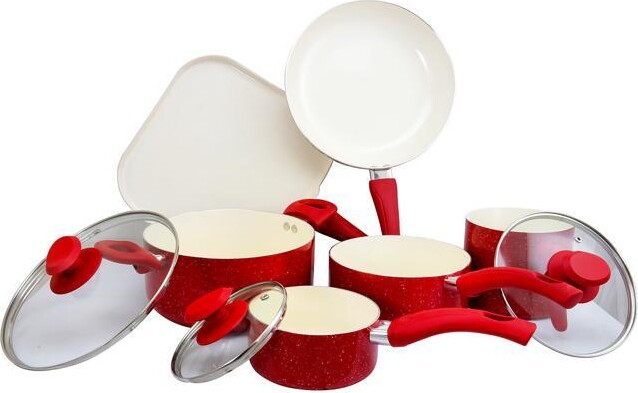 Oster San Jacinto 9 Piece Cookware Set - Red Speckle - Aluminum - 2.5/2.1/2.0 mm - GBX