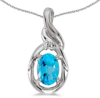Direct-Jewelry 14k White Gold Oval Topaz And Diamond Pendant with 18" Chain