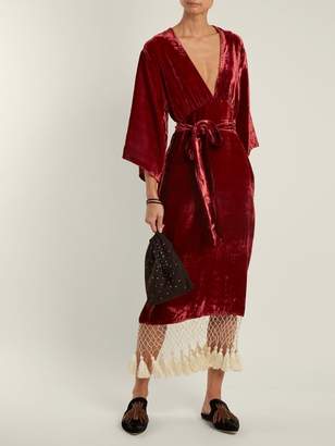 Rhode Resort Leonard Tassel Hem Velvet Dress - Womens - Burgundy