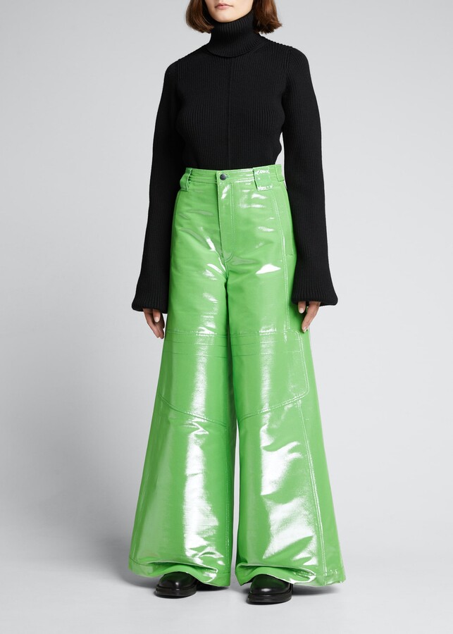 green shiny pants