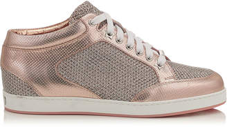 Jimmy Choo MIAMI Tea Rose Metallic Printed Leather and Glitter Low Top Trainers
