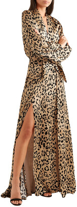 Temperley London Piera Bow-detailed Leopard-print Hammered Silk-satin Gown