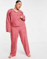 Thumbnail for your product : ASOS Curve ASOS DESIGN Curve modal ditsy floral long sleeve shirt & pants pyjama set in red & pink