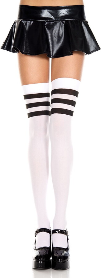 Music Legs Women’s Striped top opaque thigh hi – Style 4860-WHITE/BLACK