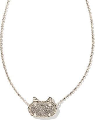Kendra Scott Elisa Silver Cat Pendant Necklace in Platinum Drusy