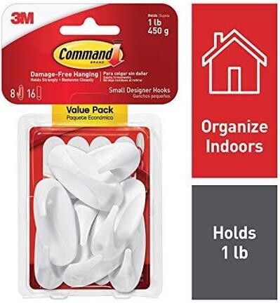 Command Designer Hooks, Small, White, 8hooks 170828es