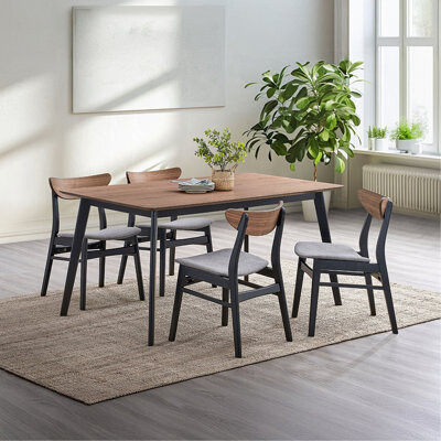 East Urban Home Contemporary Dining Set Finish Table And Side Chairs Set Padded Seat Wooden Kitchen Furniture