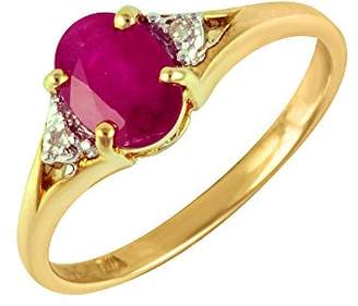 Ivy Gems 9ct Yellow Gold Oval Ruby and Diamond Solitaire Ring - Size O