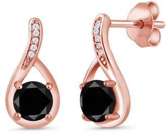 Black Diamond Gem Stone King 1.17 Ct Round and Diamond 18K Rose Gold Plated Silver Infinity Earrings