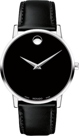 Zales Men's Movado Museum® Classic Strap Watch with Black Dial (Model: 0607269)