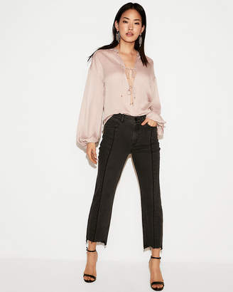 Express Striped Lace-Up Blouson Sleeve Blouse