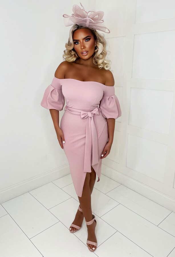 Pink Boutique Wedding Guest Blush Pink Bardot Midi Dress ShopStyle