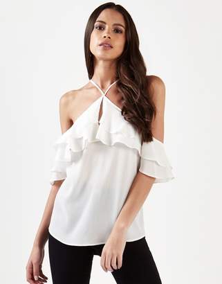 Lipsy Cold Shoulder Halterneck Blouse With Ruffle