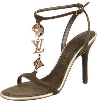 Louis Vuitton Suede Crystal Embellishments Sandals - ShopStyle