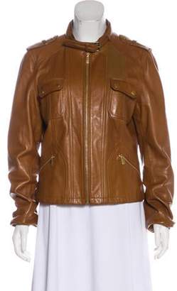Michael Kors Leather Buckle-Accented Jacket Brown Leather Buckle-Accented Jacket