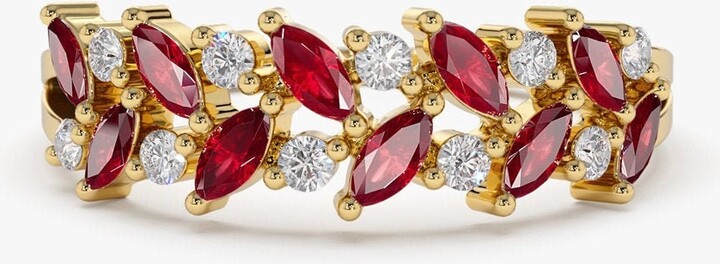 Etsy 14K Marquise Ruby & Diamond Ring Two Row Anniversary Band