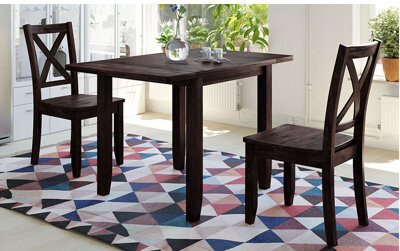 Gracie Oaks 3-Piece Wood Drop Leaf Breakfast Nook Dining Table Set With 2 X-Back Chairs