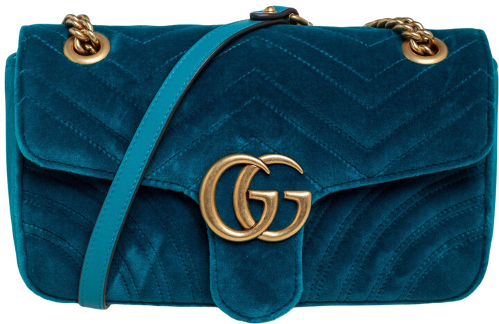 Gucci Green Matelassé Velvet Small GG Marmont Shoulder Bag - ShopStyle