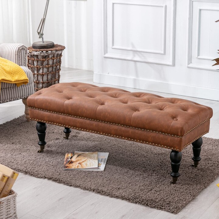 Global Pronex Modern Entryway Bench with Wheels, Movable Leather