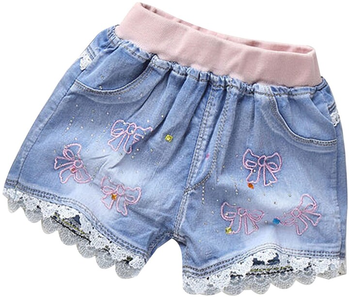 De feuilles Kids Baby Girls Summer Shorts Elastic Waist Bloomers Short Pants with Self-Tie Bowknot Decor