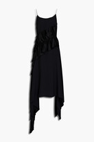 Thumbnail for your product : Christopher Kane Asymmetric satin-paneled ruffled crepe midi dress