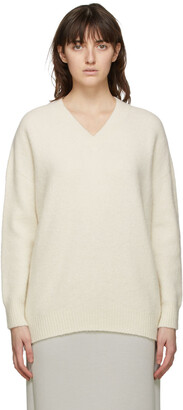 MAX MARA LEISURE White Alpaca Eligio V-Neck Sweater