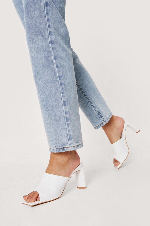 white open toe mule heels