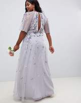 Thumbnail for your product : ASOS Curve DESIGN Curve floral embroidered dobby mesh flutter sleeve maxi dress