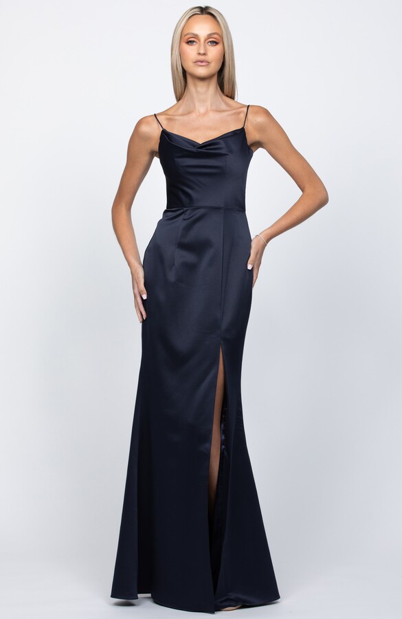 Bariano Stephanie Cowl Draped Satin Gown