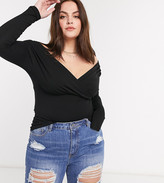 Thumbnail for your product : ASOS Curve DESIGN Curve exclusive wrap over bardot top in black