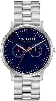 Ted Baker Brit Blue And Orange Detail Multi Dial Stainless Steel Bracelet Mens Watch
