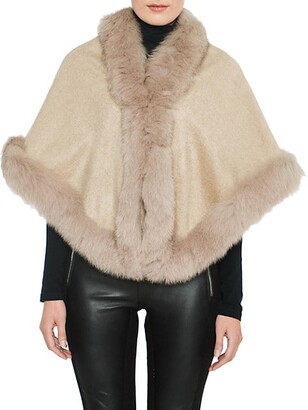 Belle Fare Dyed Fox Fur-trim Cashmere Cape in Oatmeal Brown Womens Clothing Coats Capes 