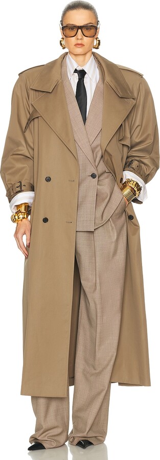 Saint Laurent Belted Trench Coat in Taupe