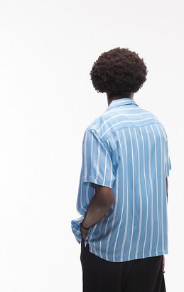 Topman short sleeve regular revere striped shirt in blue