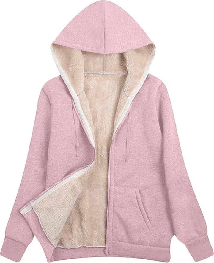 Hoodie Women's Fluffy Fleece Jacket Sherpa Lined Fluffy