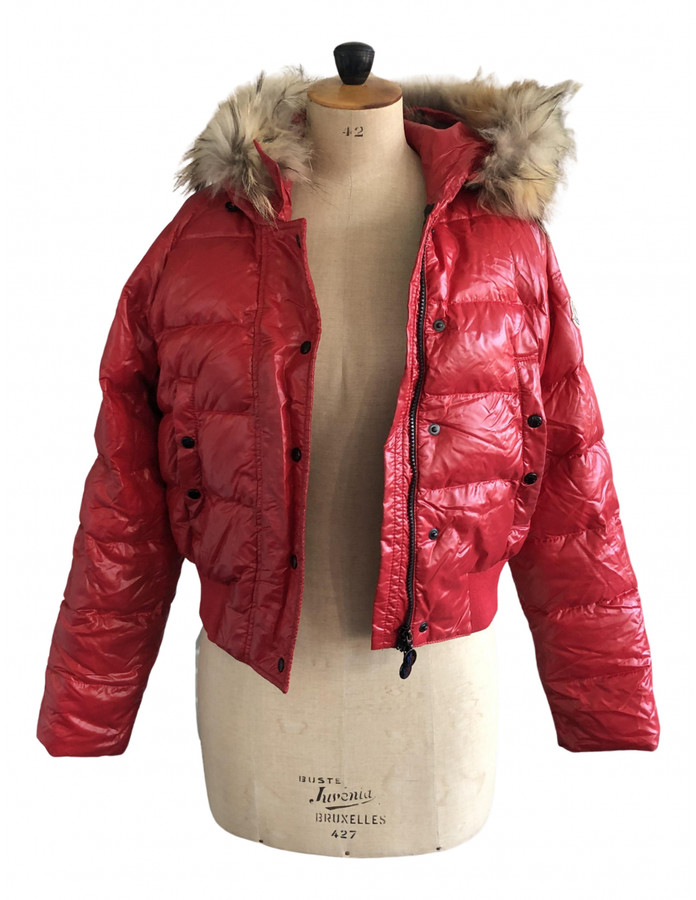 moncler red fur jacket