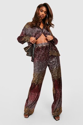 boohoo Ombre Tonal Sequin Wide Leg Trousers - ShopStyle